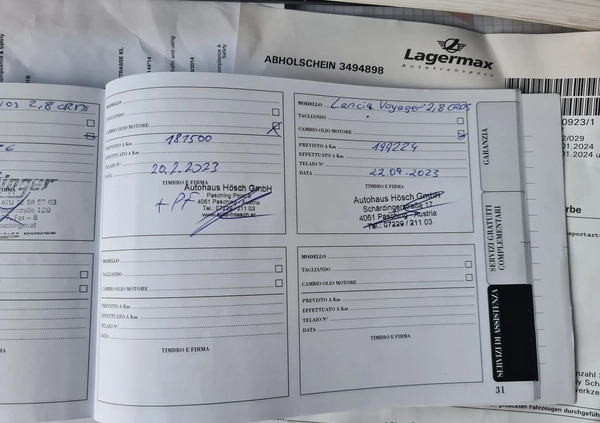 Lancia Voyager cena 61999 przebieg: 200473, rok produkcji 2014 z Miłakowo małe 781